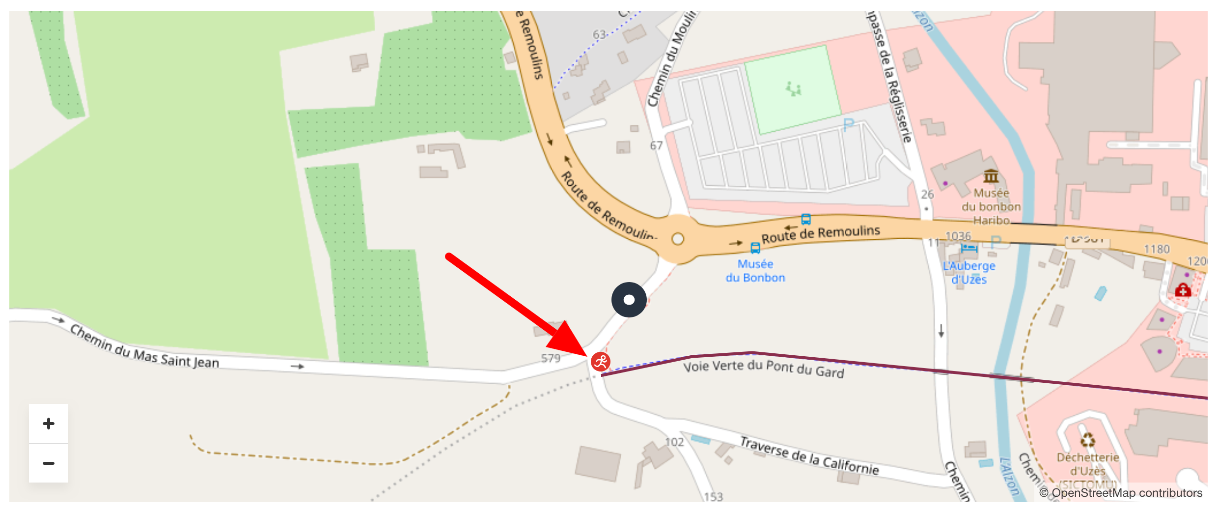 Carte du départ de la voie verte à Uzès.