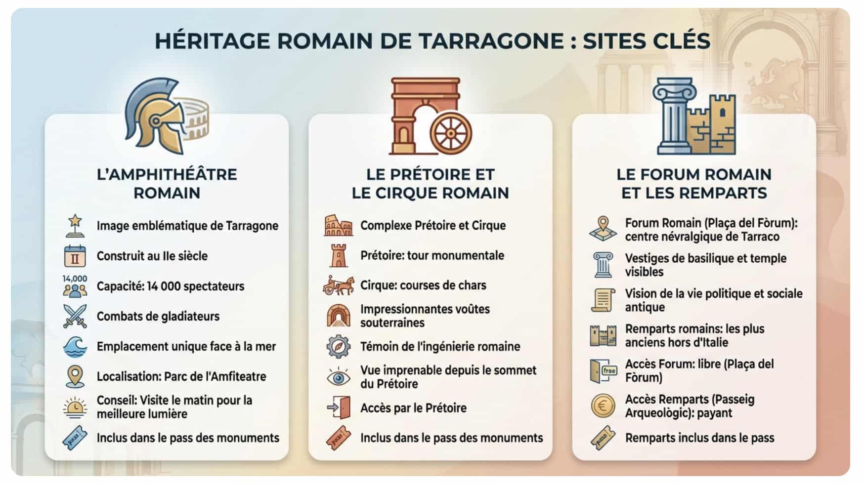 Une infographie expliquant les visites clés à faire à Tarragone.