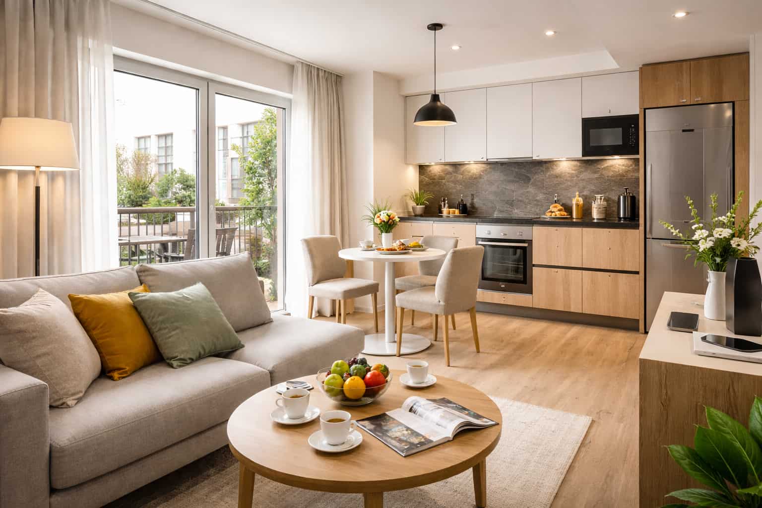 La cuisine d'un appart hôtel.