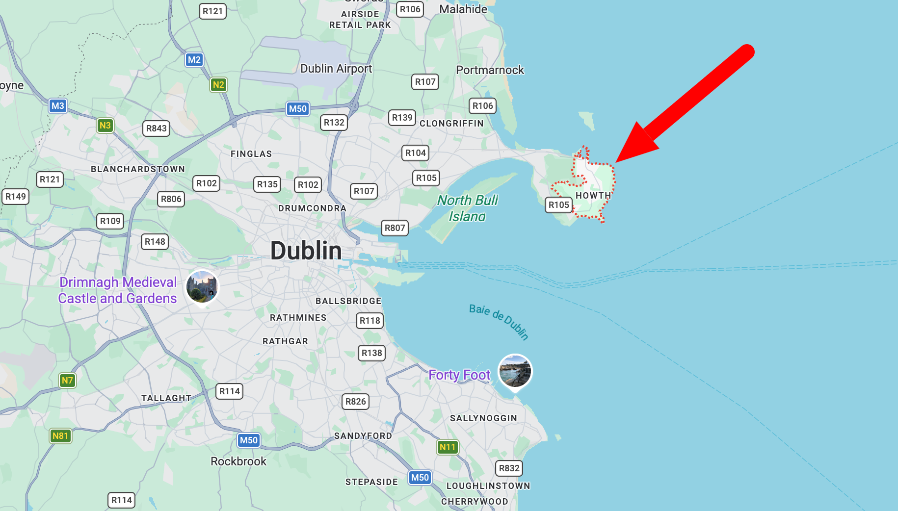 Binn Eadair sur la carte de l'Irlande.