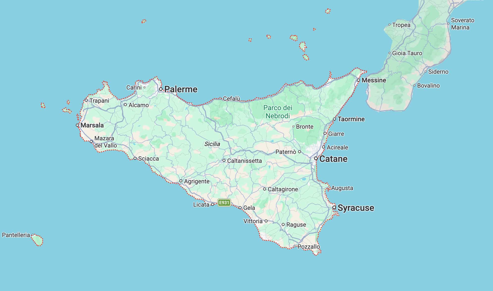 Une carte de la Sicile.