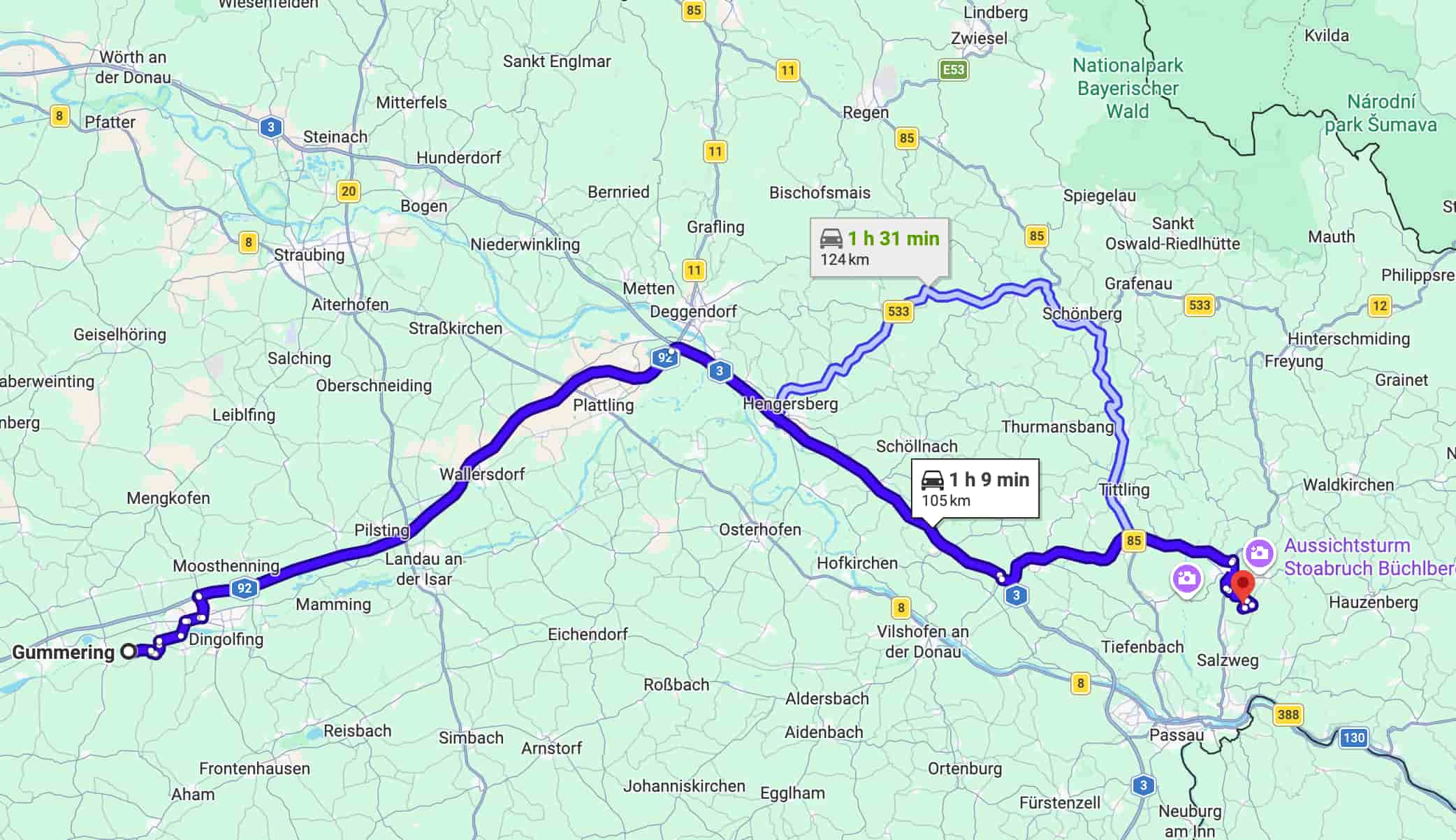 Distance entre les deux hameaux de Gummering.