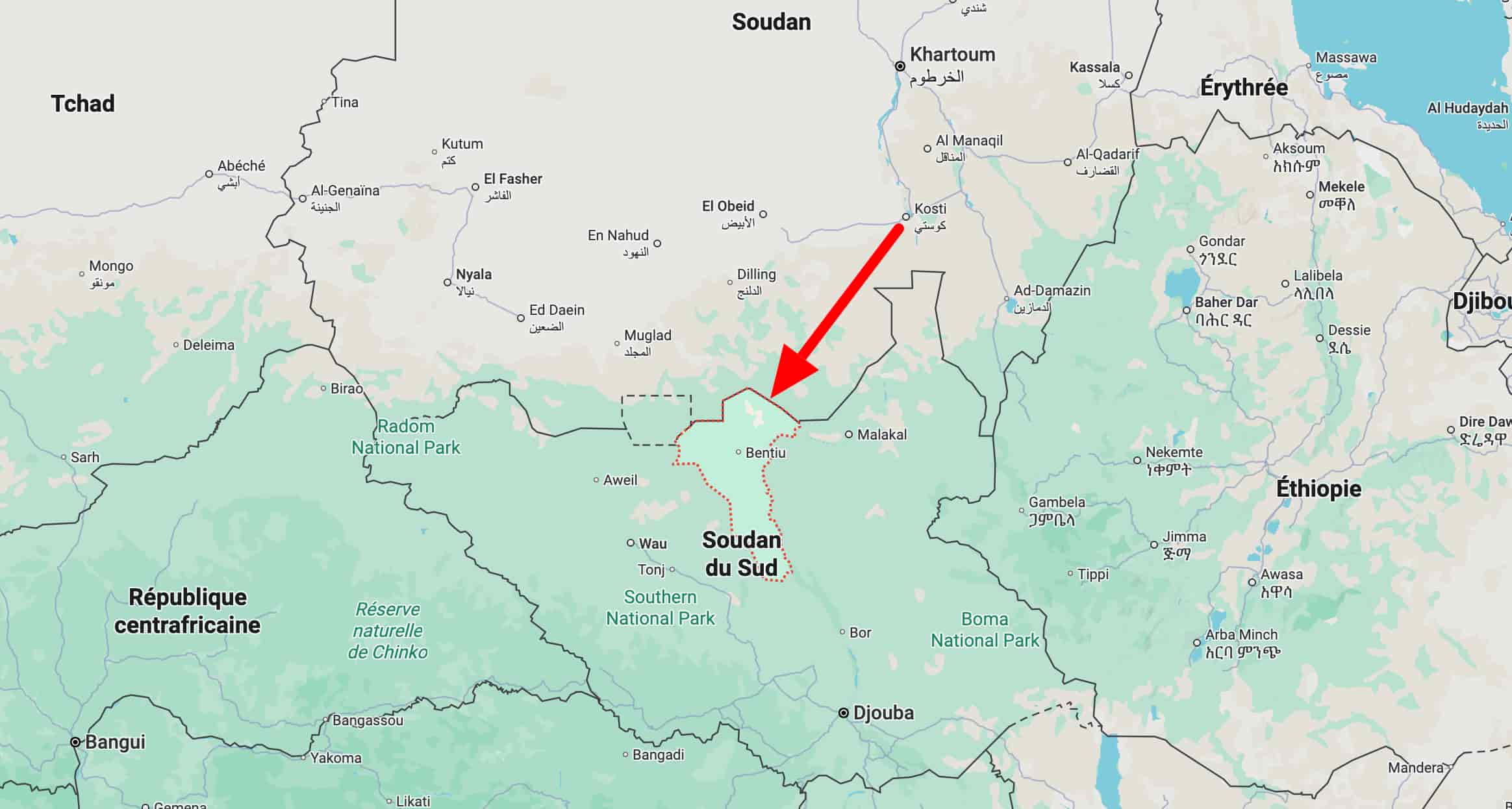 Koriom se situe au Soudan du Sud.