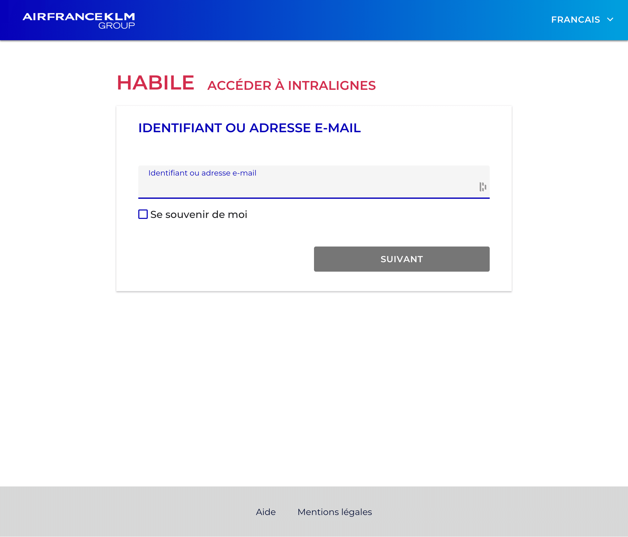 La page de connexion à Intralignes d'Air France.