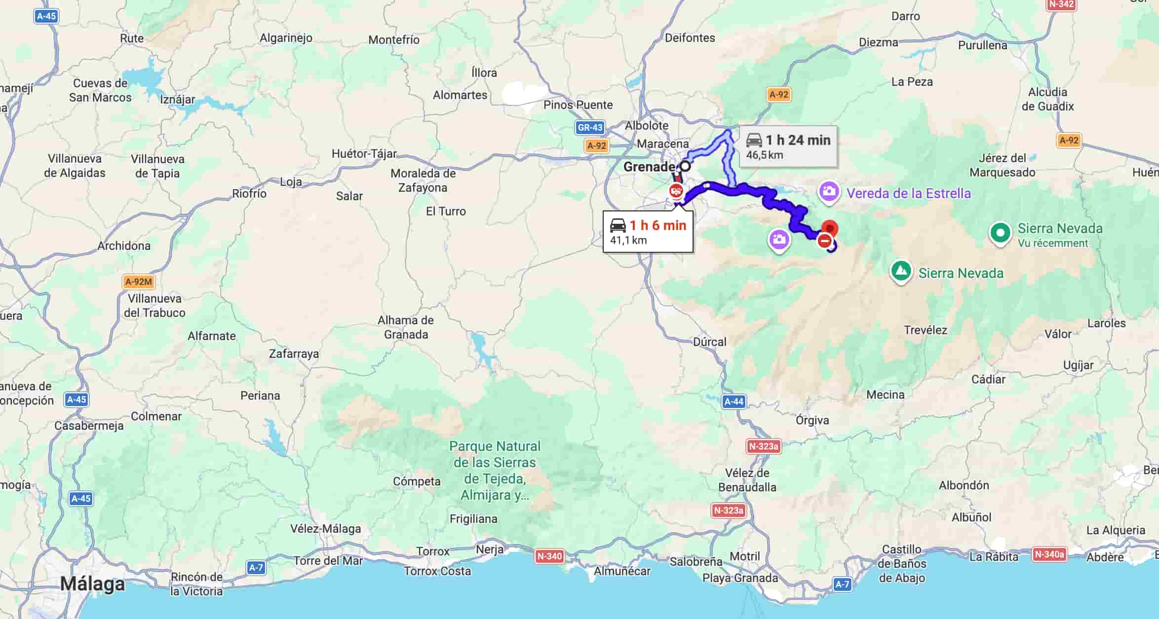 Sierra Nevada sur une carte.