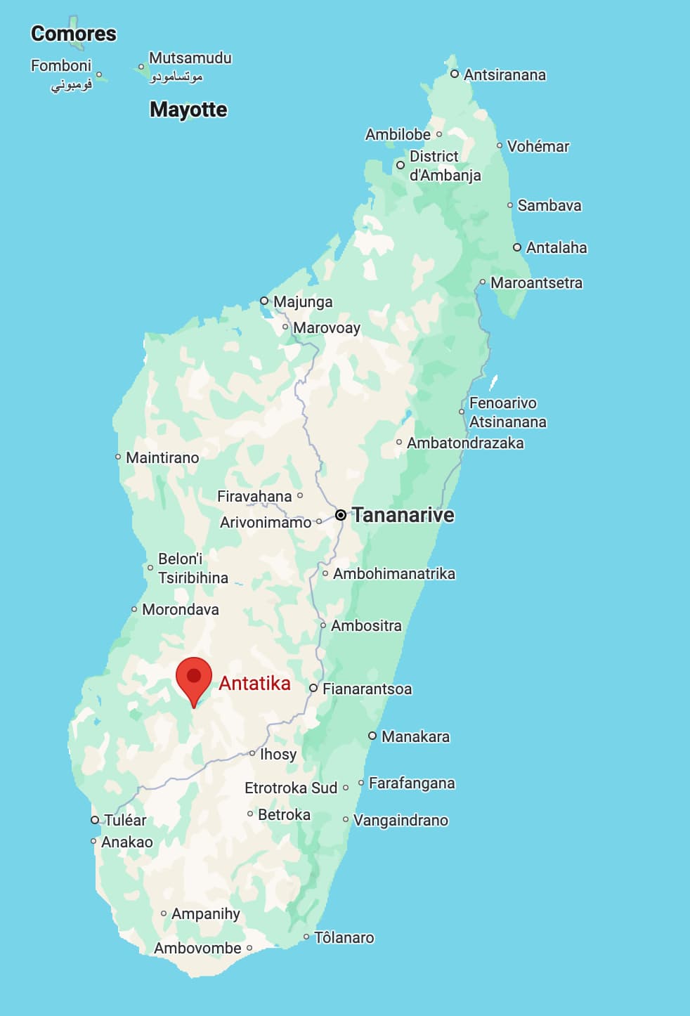Situation d'Antatika à Madagascar sur une carte.