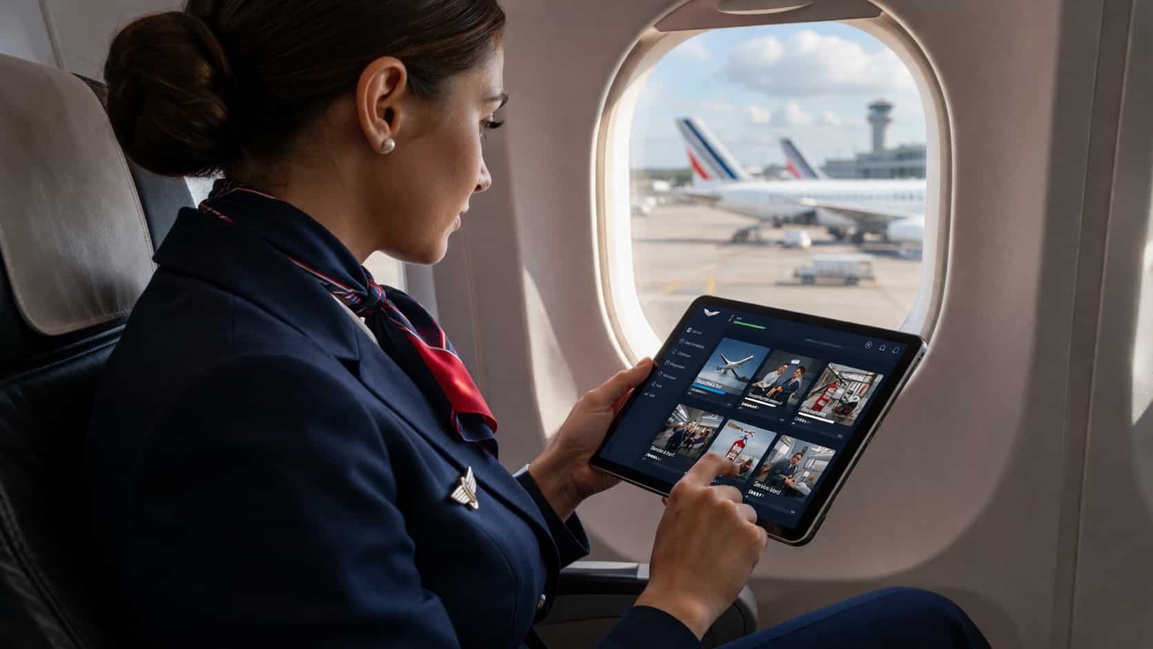 Un PNC d'Air France se forme au digital.