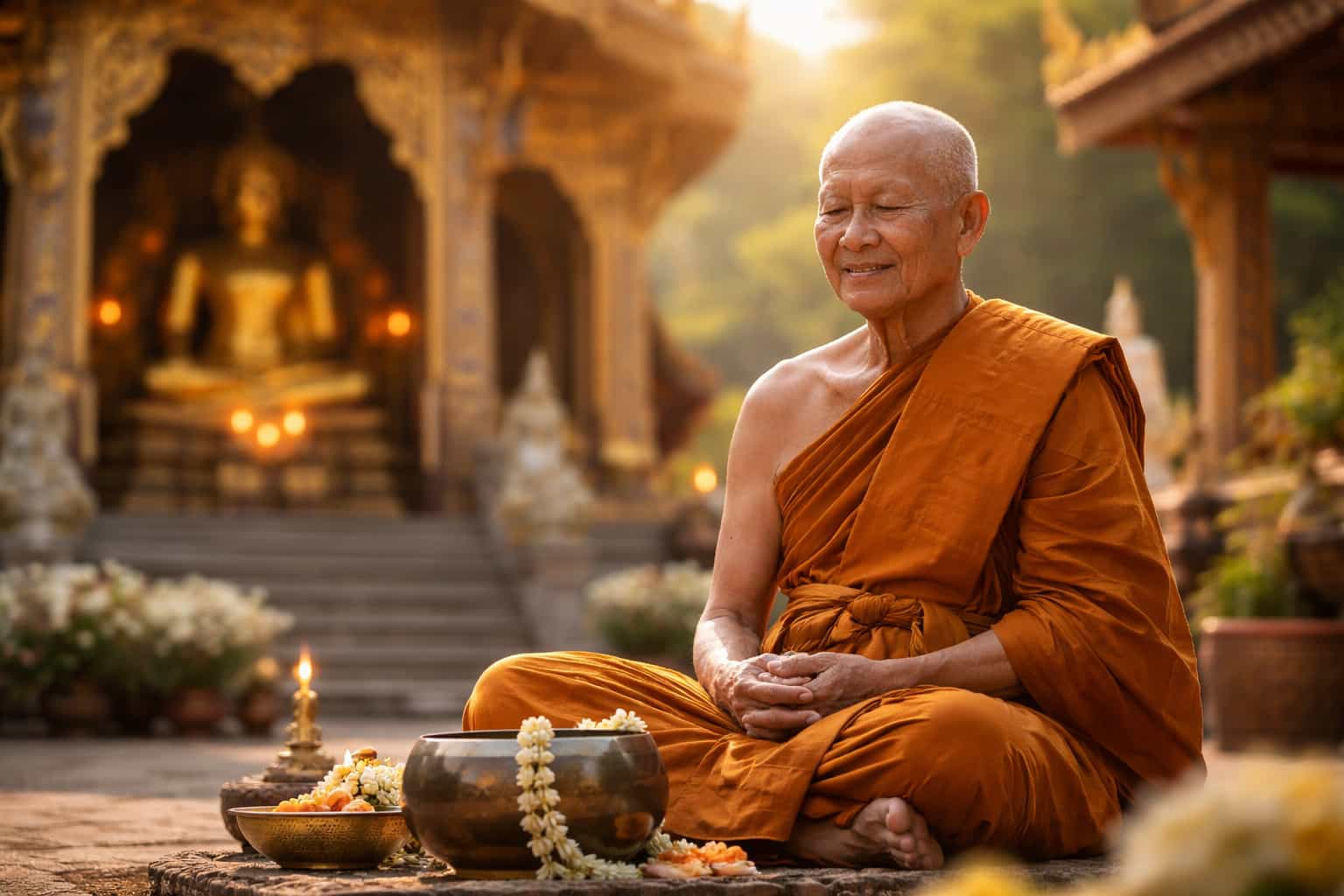 Un moine Luang Por en méditation.