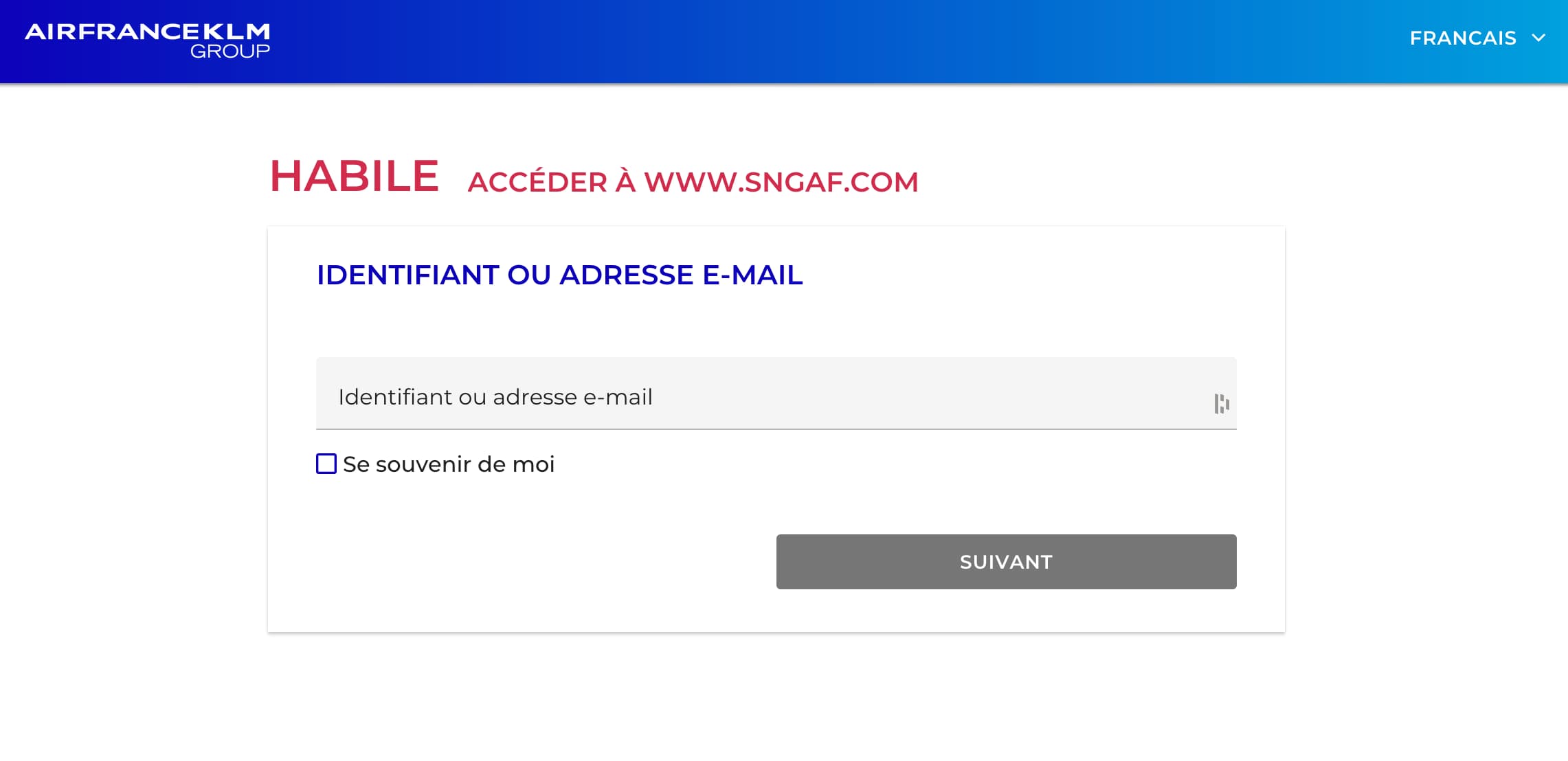 La page de connexion à MosChorus d'Air France.