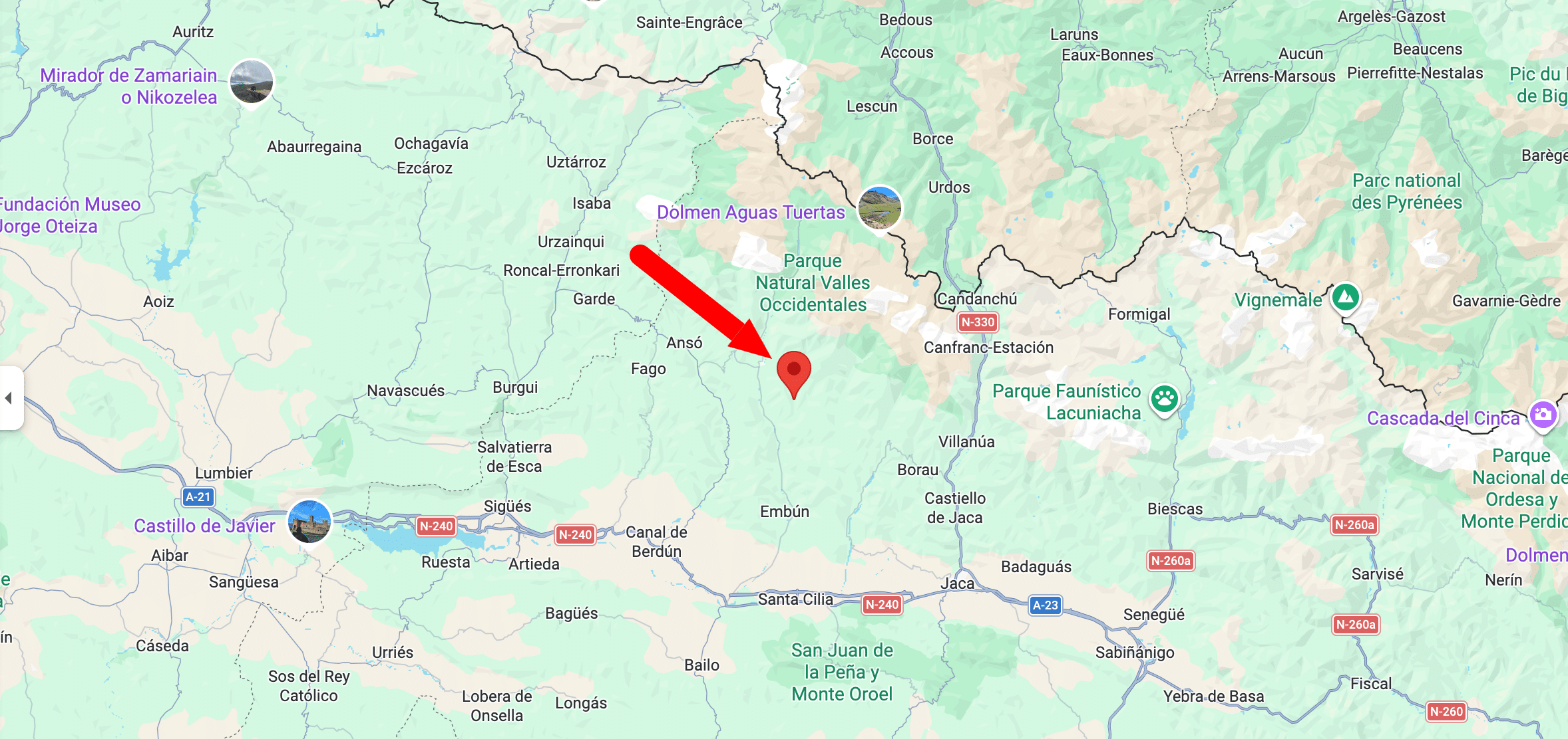 Urdués sur une carte.