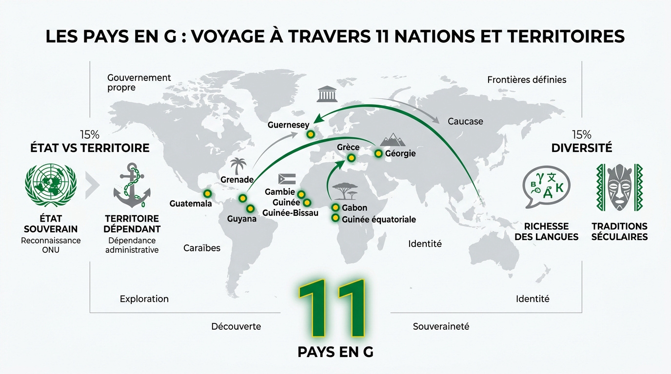 Carte du monde mettant en avant les pays commençant par la lettre G