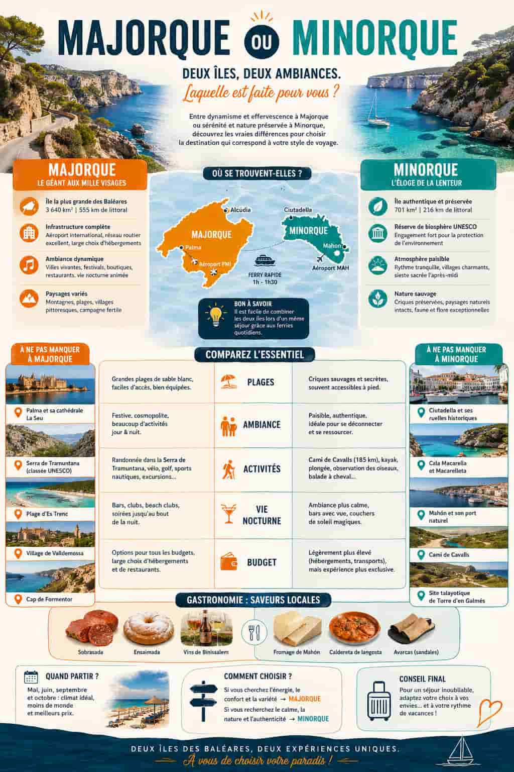 Infographie sur Majorque ou Minorque.
