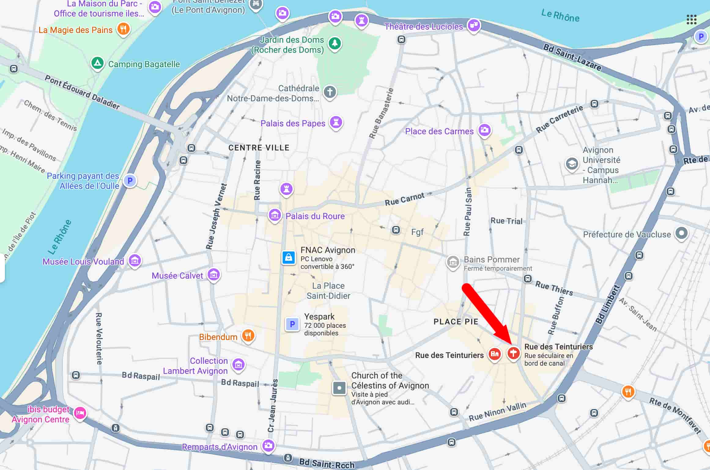 Plan de la rue des Teinturiers à Avignon.