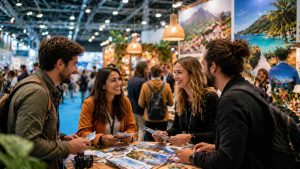 Un groupe lors d'un salon blogueur voyage.