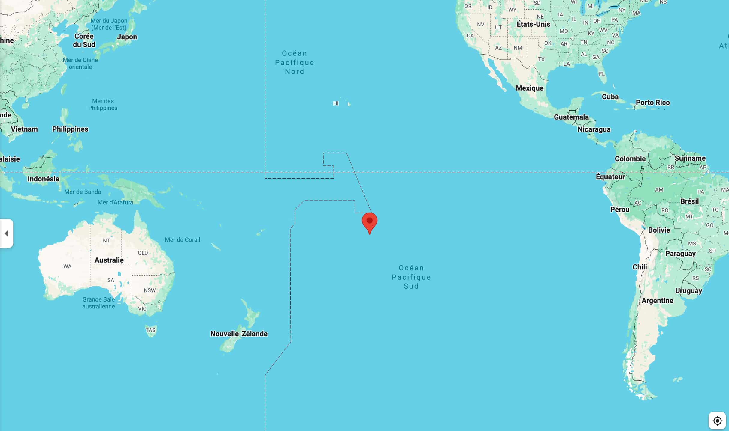 La position de Tahiti sur la carte du monde.