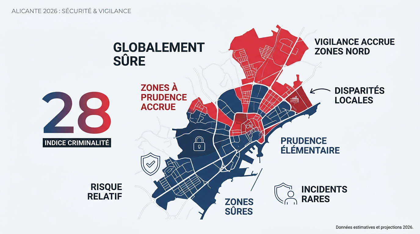 Vue aérienne d'Alicante illustrant la sécurité urbaine en 2026