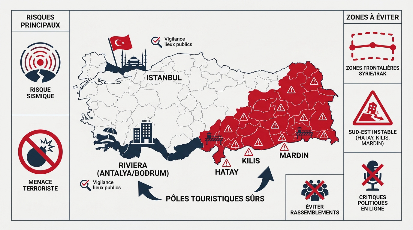 Carte des zones de vigilance et de sécurité en Turquie