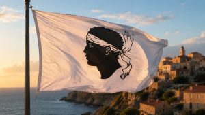 Le drapeau corse flotte dans l'air.