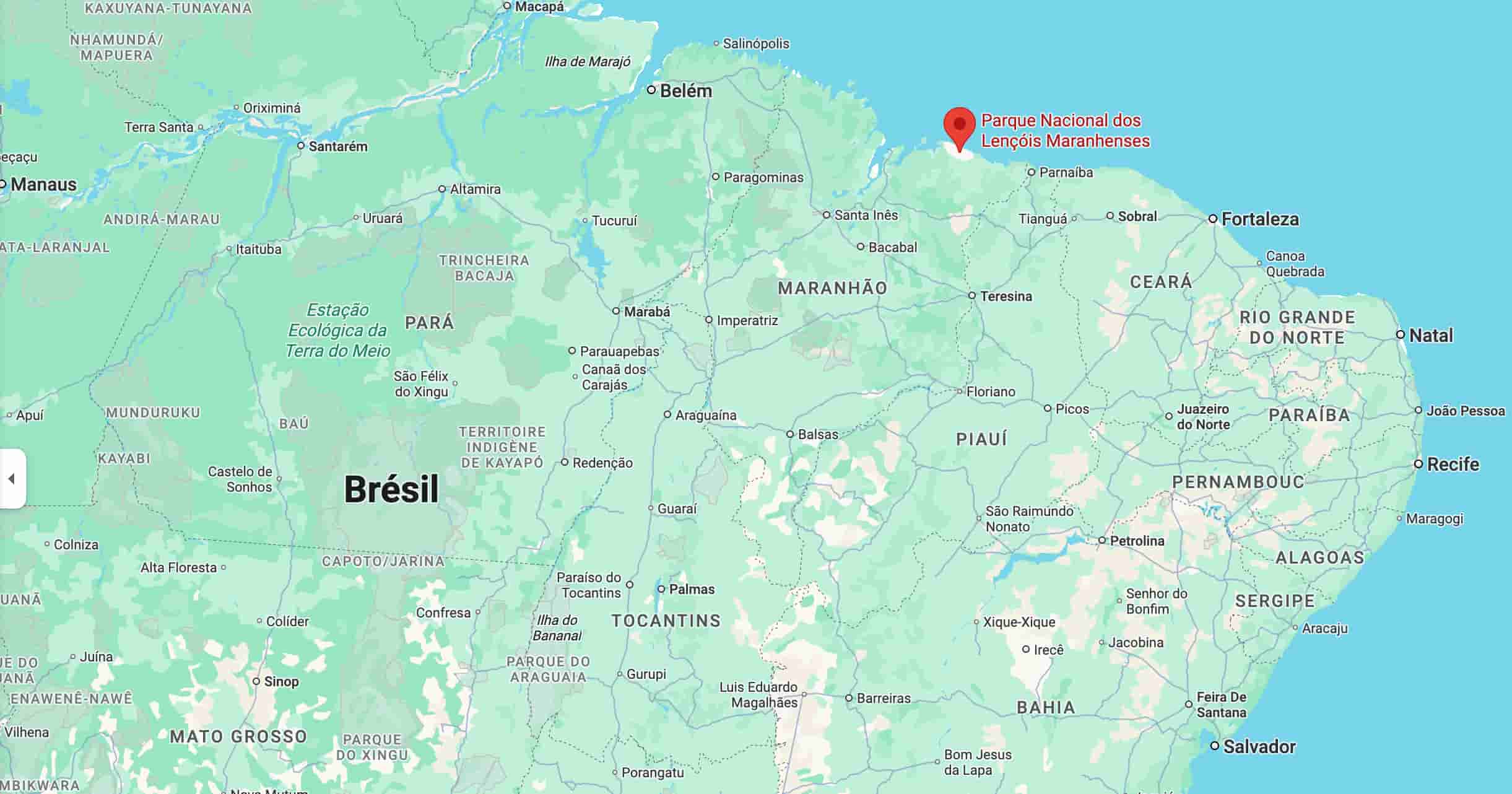 Le parc des Dunas Maranhenses sur une carte.