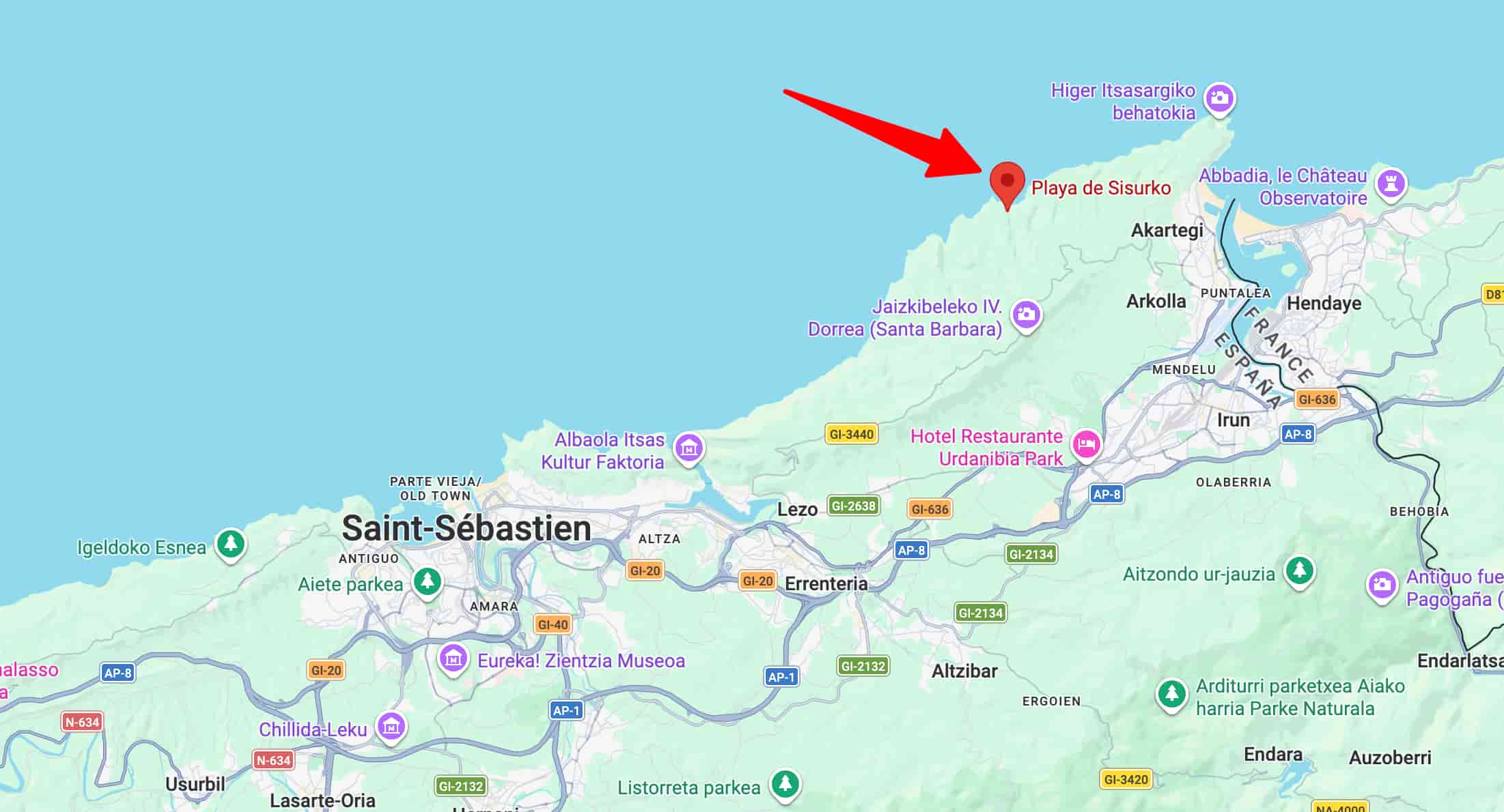 La plage de Sisurko sur une Google Map.