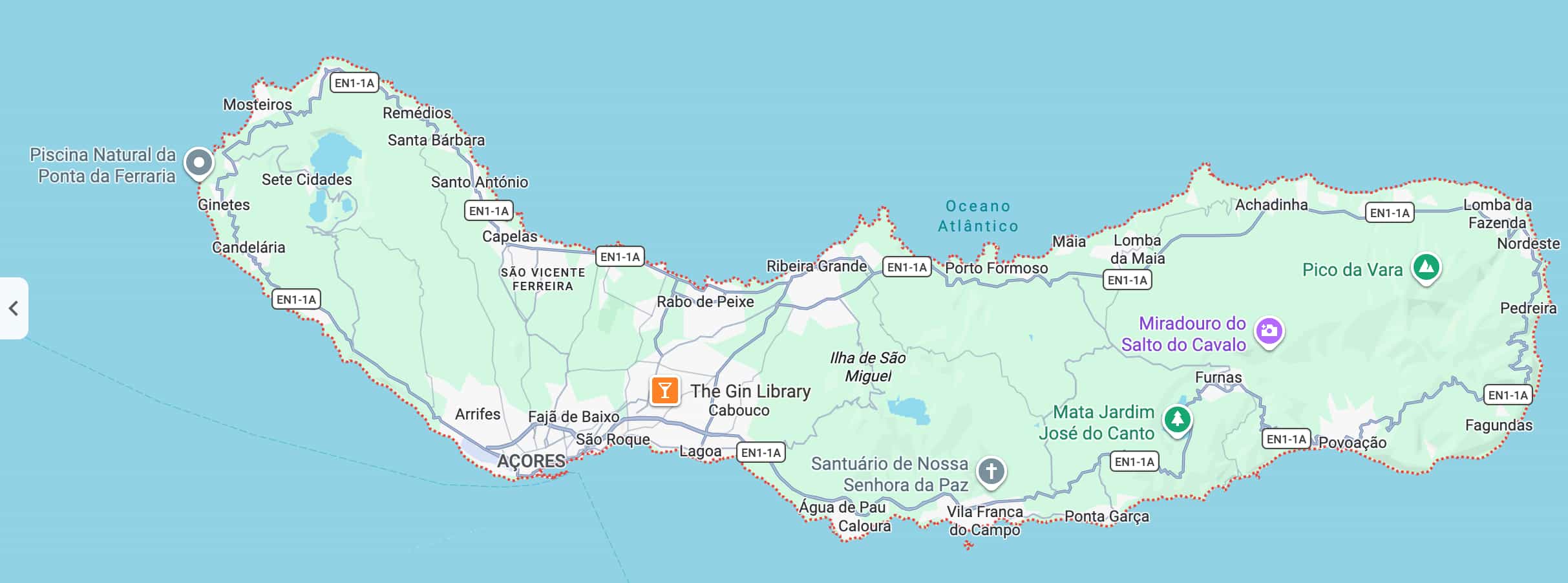 Une Google Map de São Miguel aux Açores.