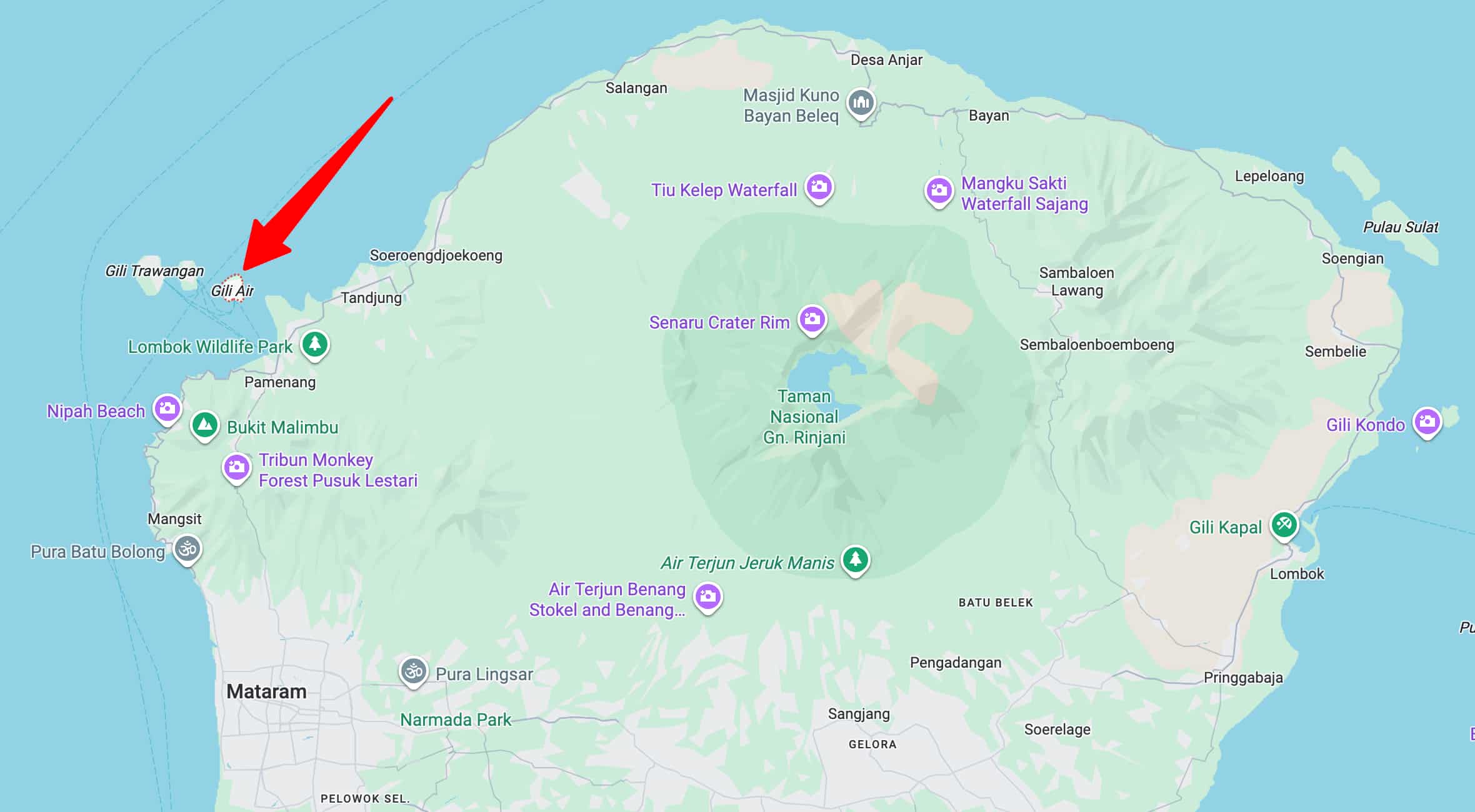 Une carte de Gili Air Island.