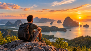 Un homme contemple le paysage.