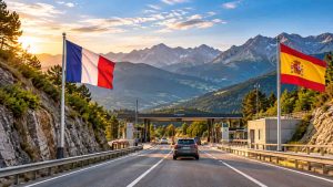 Une voiture proche de la frontière France -Espagne.