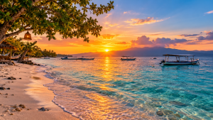 L'île de Gili Air au coucher de soleil.