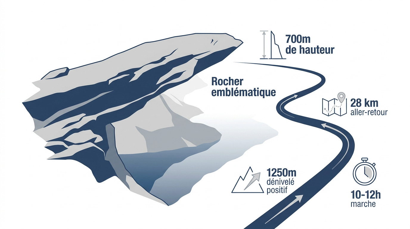 Infographie des statistiques de la randonnée Trolltunga distance et dénivelé