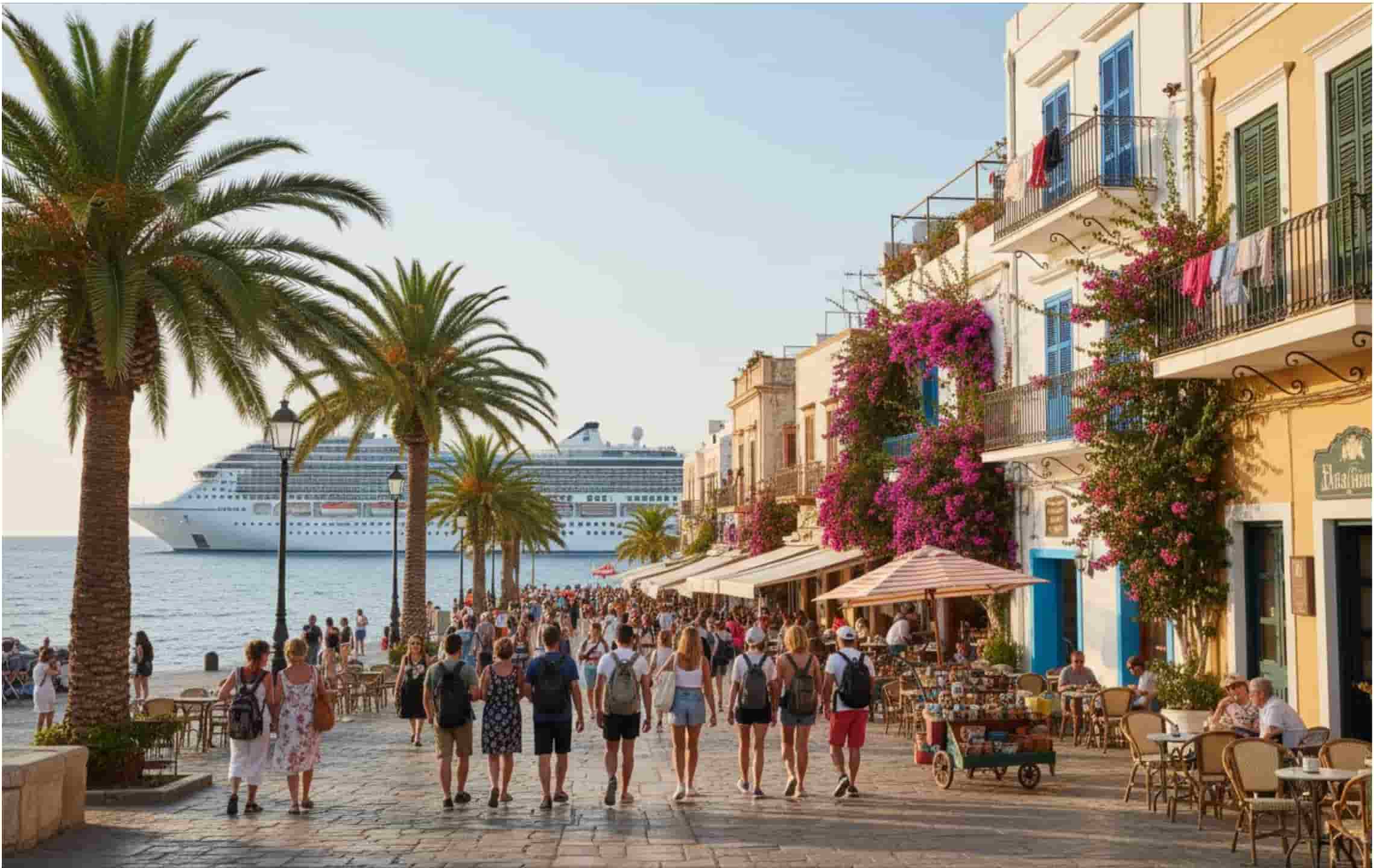 Des passagers d'une croisière en escale.