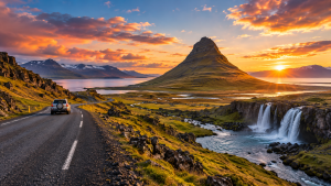 Une voiture en road trip en Islande.