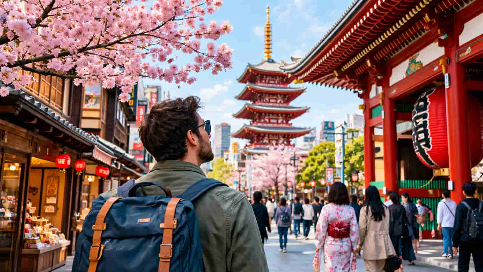 Un homme se promène dans la rue au Japon.
