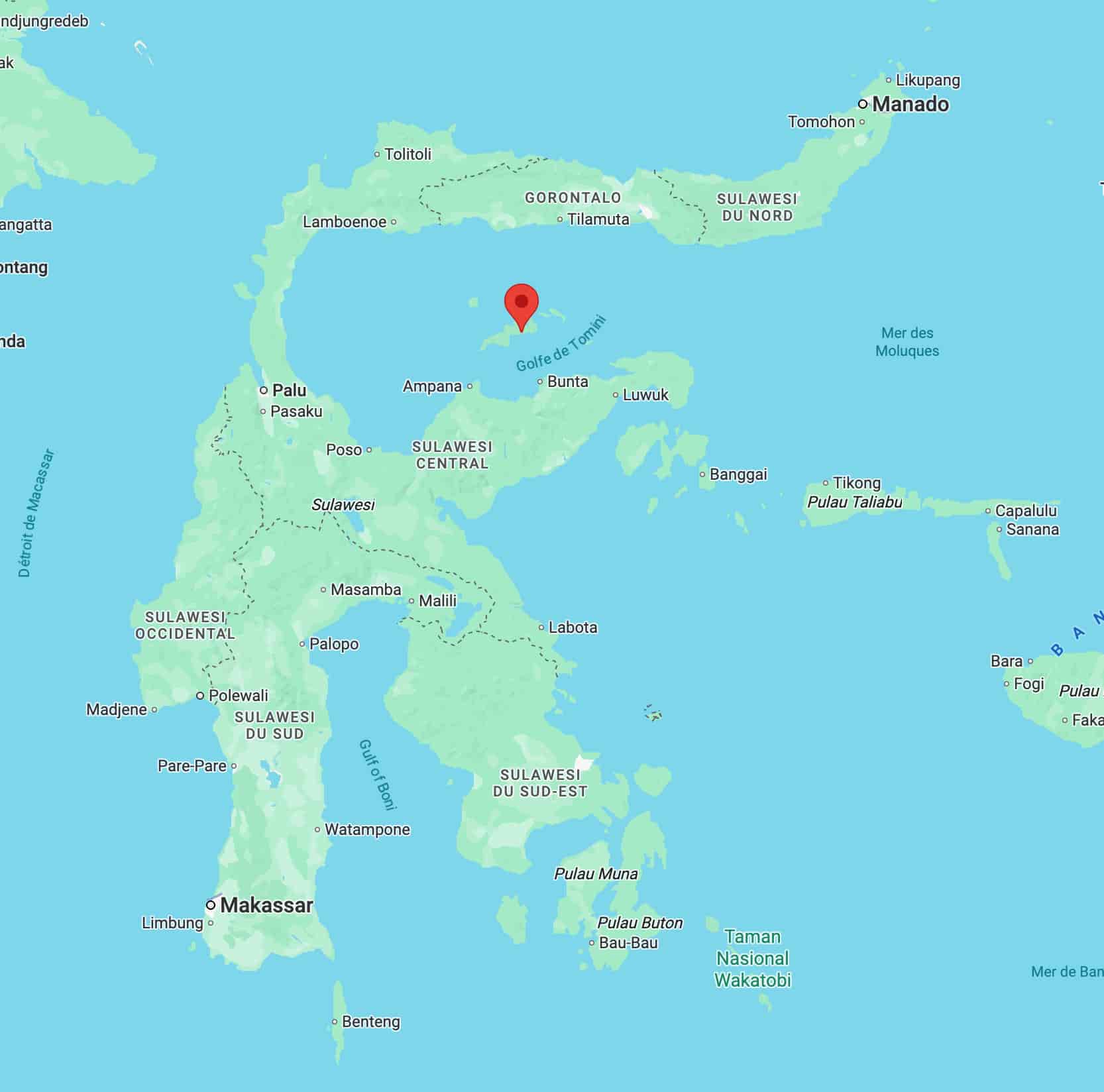 Une carte des îles Togian.