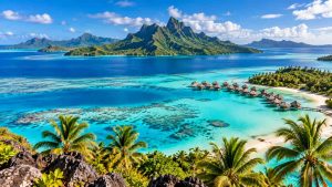 Un paysage de lagon dans les îles de la Polynésie française.