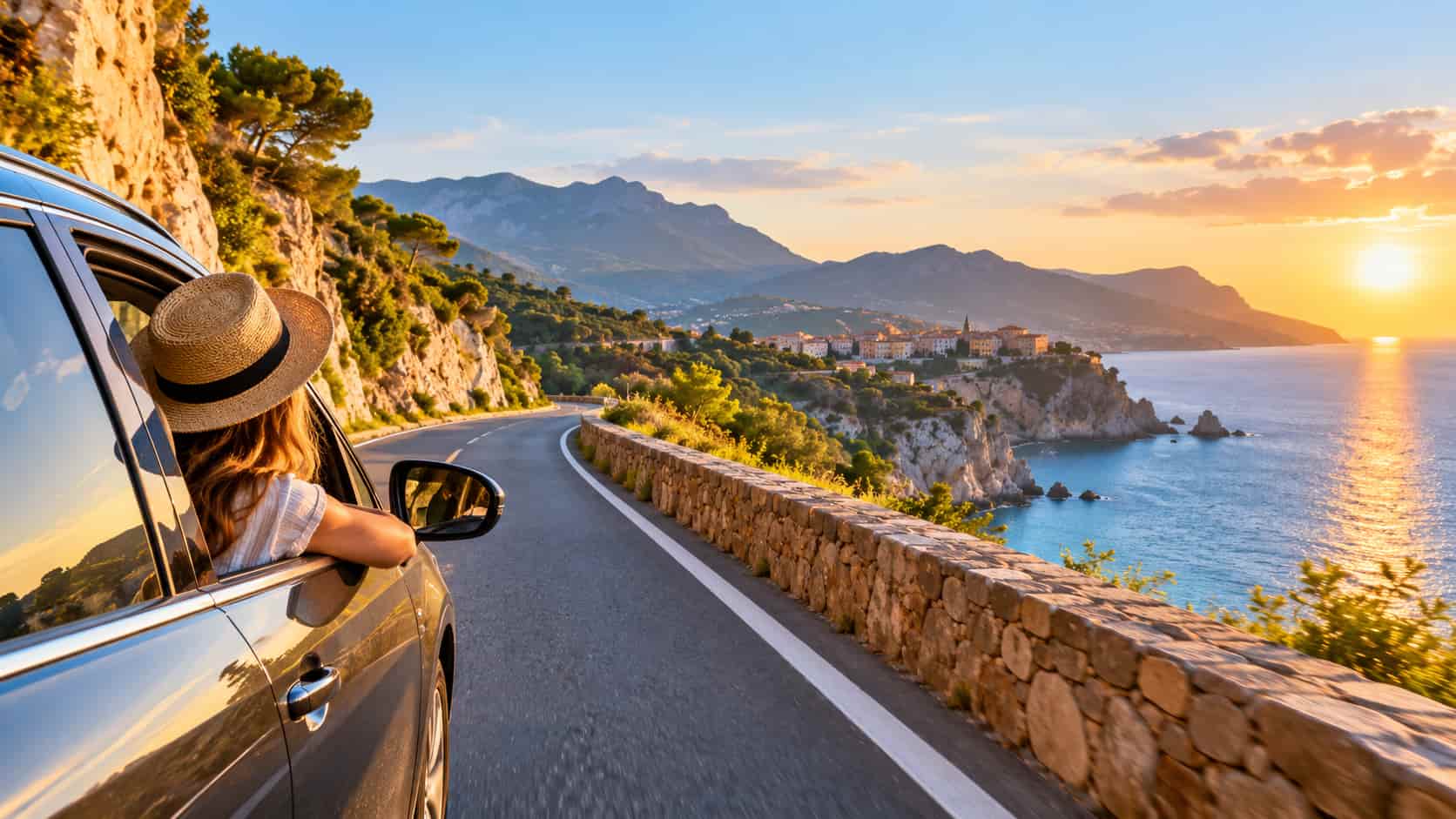 Une femme fait usage de la voiture en voyage.